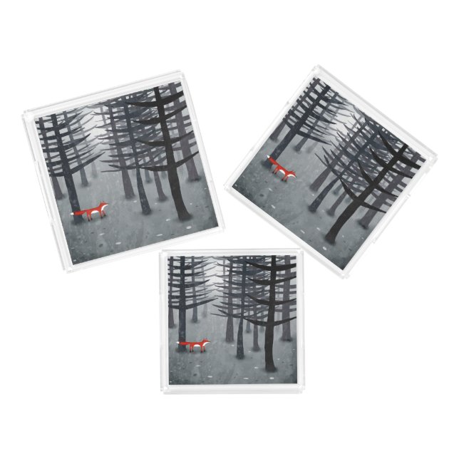 Fox Forest Painting Acrylic Tray (Set)