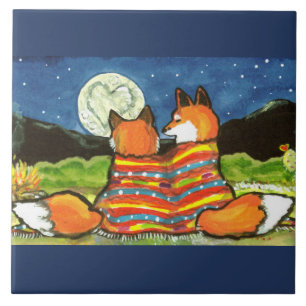 Fox Foxes Love Romantic Couple Wedding Anniversary Ceramic Tile