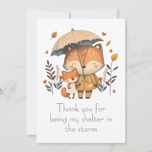 Fox Friends Sharing an Umbrella in the Rainy Day Thank You Card