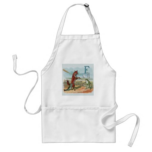 Fox Frog Fishing Antique Illustration Adult Apron