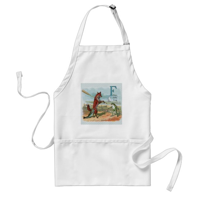Fox Frog Fishing Antique Illustration Adult Apron (Front)