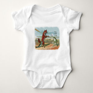 Fox Frog Fishing Antique Illustration Baby Bodysuit