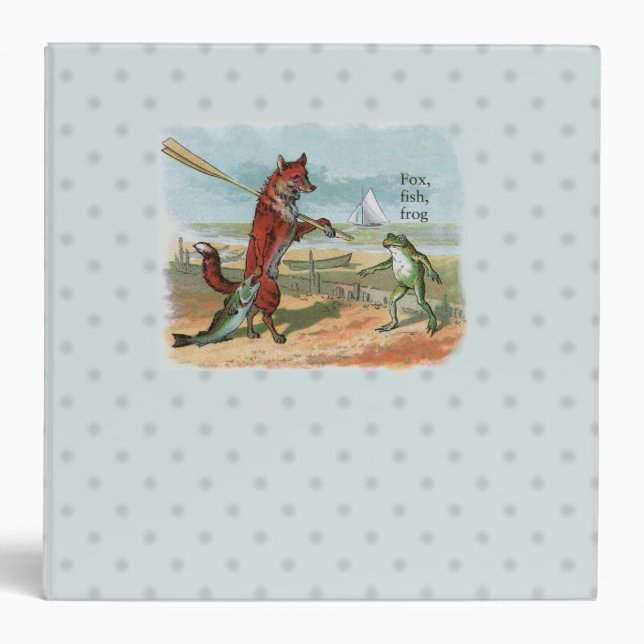 Fox Frog Fishing Antique Illustration Binder (Front)