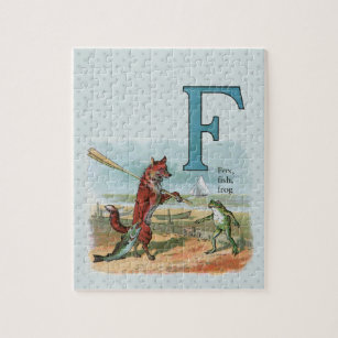 Fox Frog Fishing Antique Illustration Jigsaw Puzzle