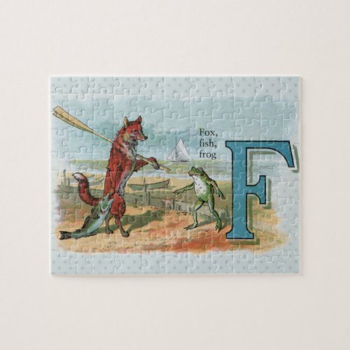 Fox Frog Fishing Antique Illustration Jigsaw Puzzle