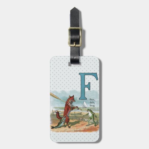 Fox Frog Fishing Antique Illustration Luggage Tag