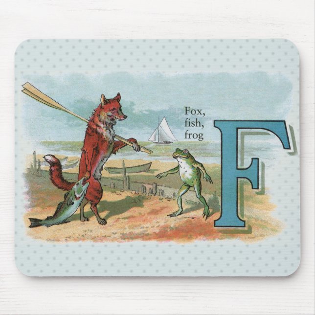 Fox Frog Fishing Antique Illustration Mouse Pad (Front)