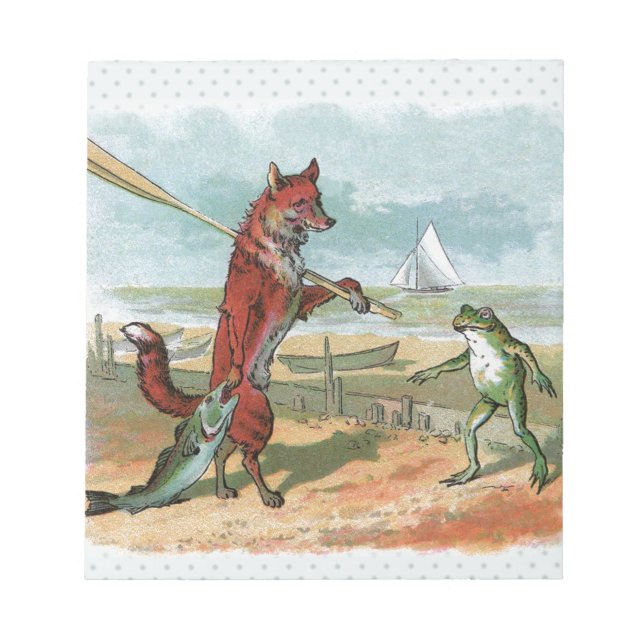 Fox Frog Fishing Antique Illustration Notepad (Front)