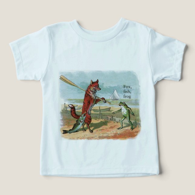 Fox Frog Fishing Antique Illustration Toddler T-shirt (Design Front)