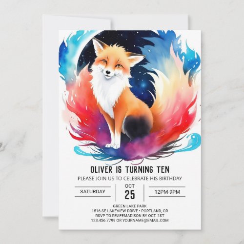 Fox Frolic in the Woods Birthday Invitation