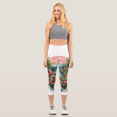 Fox  Fruity Bliss Watermelon High Waist Yoga Cap Capri Leggings