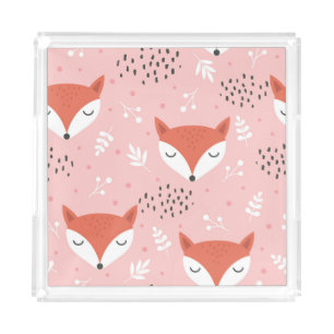 Fox Fun: Cute Forest Pattern Acrylic Tray