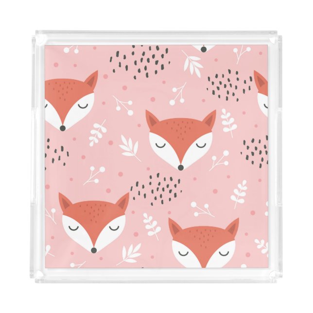 Fox Fun: Cute Forest Pattern Acrylic Tray (Front)