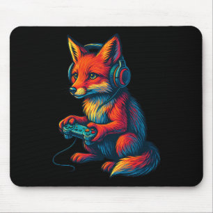 Fox Gaming With Headphones Funny Video Games Gamer Mouse Pad