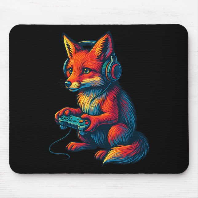 Fox Gaming With Headphones Funny Video Games Gamer Mouse Pad (Front)