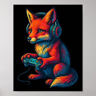 Fox Gaming With Headphones Funny Video Games Gamer Poster
