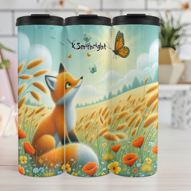 Fox Gazing at Butterflies in a Wheat Field Thermal Tumbler (Creator Uploaded)