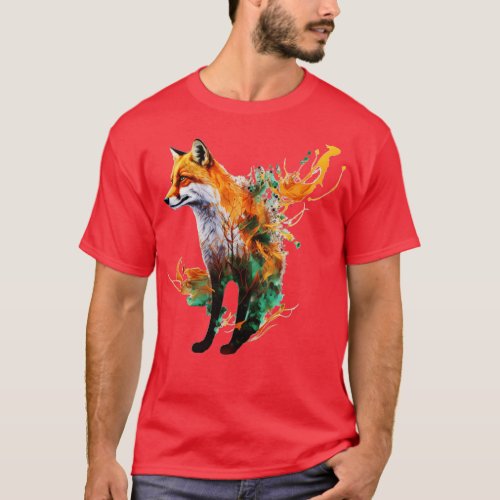 fox gift artwork red fox colorful animal art  2  T_Shirt