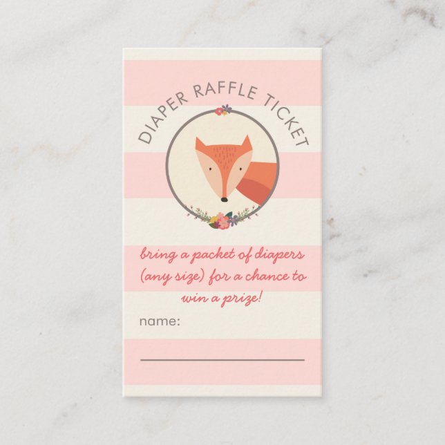 Fox Girl Baby Shower Games Diaper Raffle Ticket Enclosure Card (Front)
