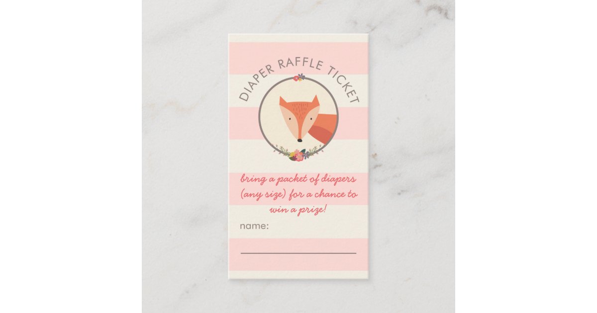 Fox Girl Baby Shower Games Diaper Raffle Ticket Enclosure Card | Zazzle