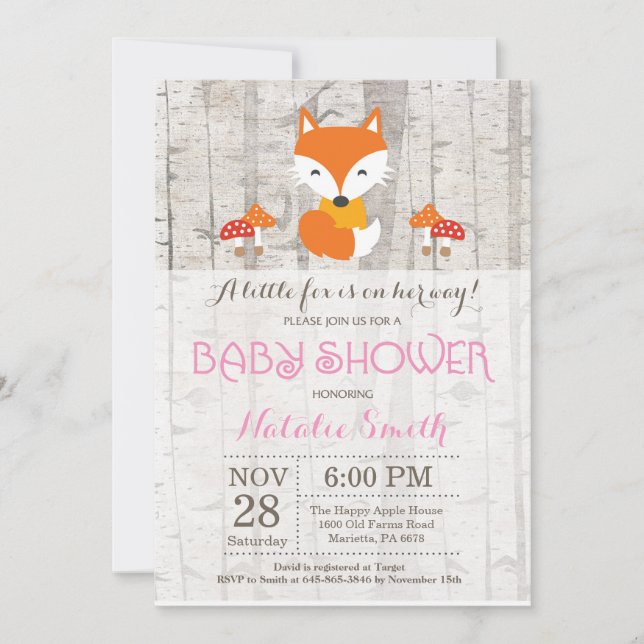 Fox Girl Baby Shower Invitation Rustic Woodland (Front)