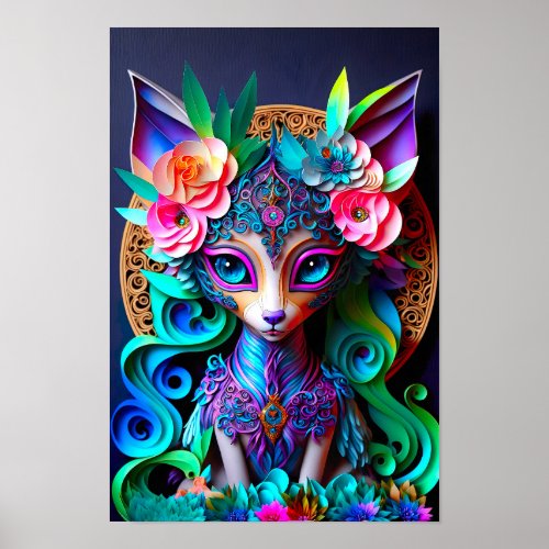 Fox Goddess Anime Art Deity Rainbow Queen Gods Poster