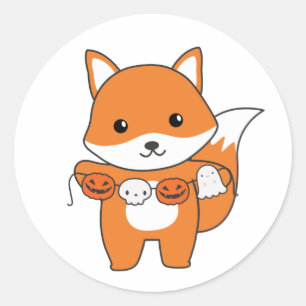 Fox Happy Halloween Pumpkin Bat Costume Classic Ro Round Sticker