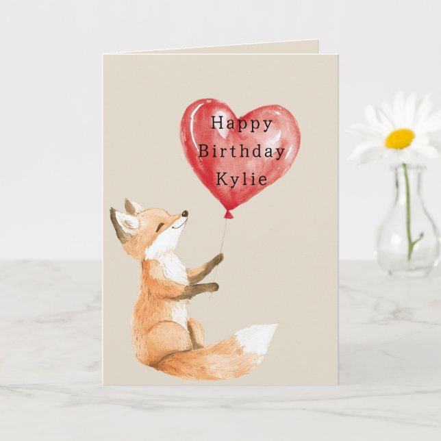 Fox Heart Balloon Birthday Card (Small Plant)