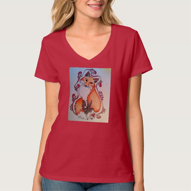Fox & Heart V-neck T-shirt (Front)