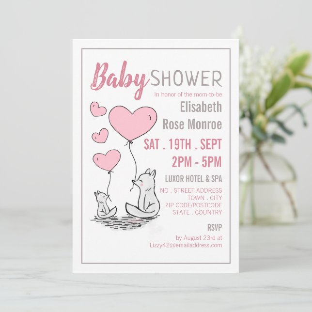 Fox Hearts Baby Shower Invitation (Standing Front)