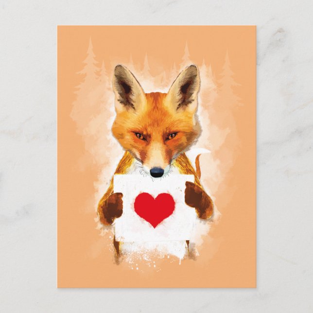 Fox holding a Heart – I Love You! Postcard (Front)