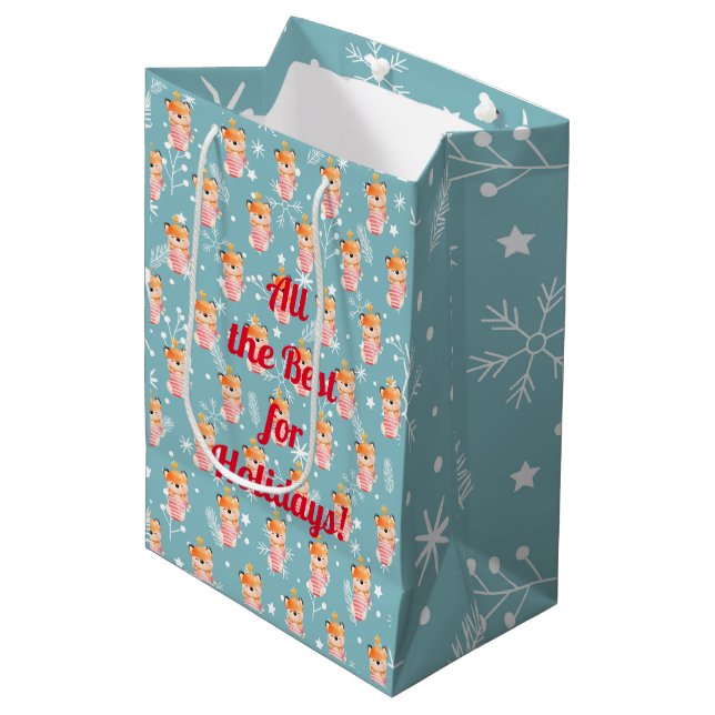 Fox Holidays Customize Medium Gift Bag (Front Angled)
