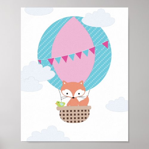 Fox Hot Air Balloon Nursery Art Poster