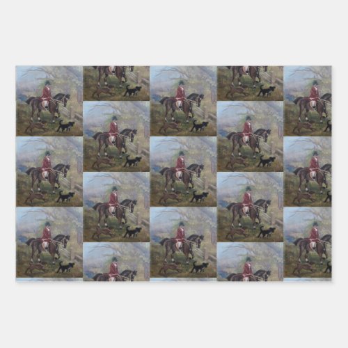 fox hunt Wrapping Paper Flat Sheet Set of 3