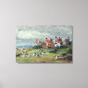Fox Hunting in Surrey, 19th century Canvas Print