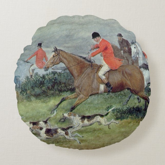 Fox Hunting in Surrey, 19th century Round Pillow (Front)