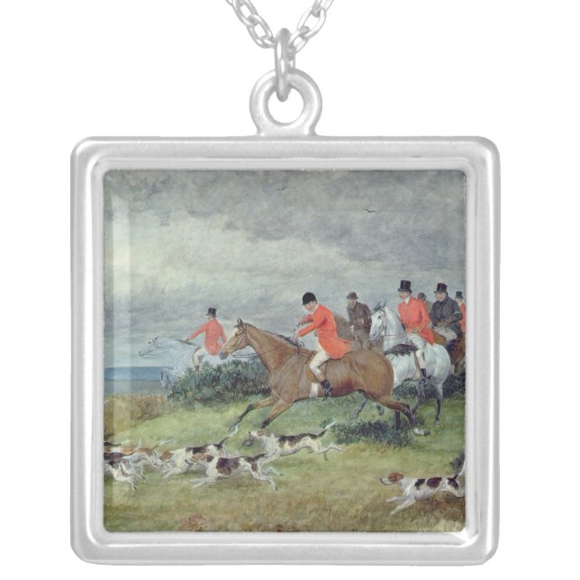 Fox Hunting in Surrey, 19th century Silver Plated Necklace (Front)