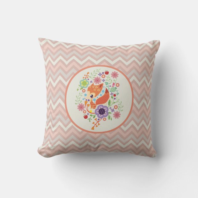 Fox Illustration Vector Join Zigzag Stripes Throw Pillow (Front)