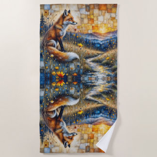 Fox in a Floral Meadow Beach Towel