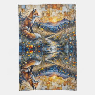 Fox in a Floral Meadow Kitchen Towel
