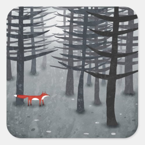 Fox in a Forest Painting Square Sticker