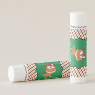 Fox In A Reindeer Santa Hat Personalized Christmas Lip Balm