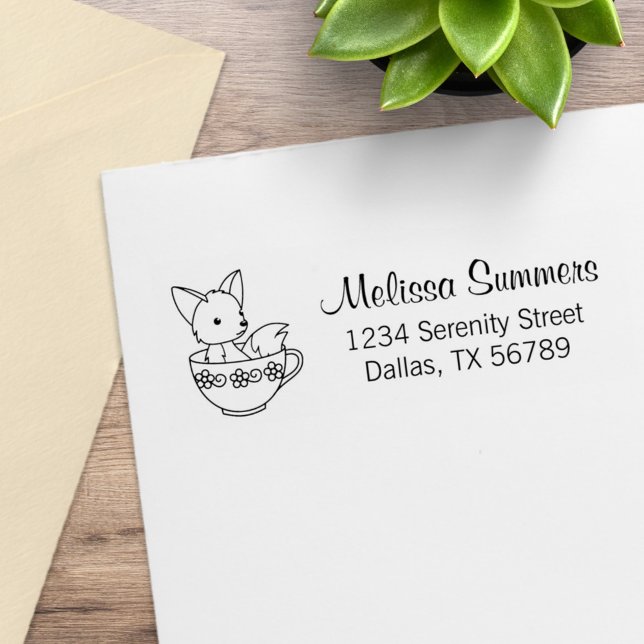 Fox in a Teacup Address Rubber Stamp (Creator Uploaded)