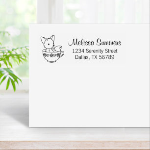Fox in a Teacup Address Rubber Stamp