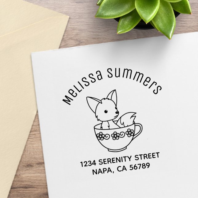 Fox in a Teacup Arch Address Rubber Stamp (Creator Uploaded)
