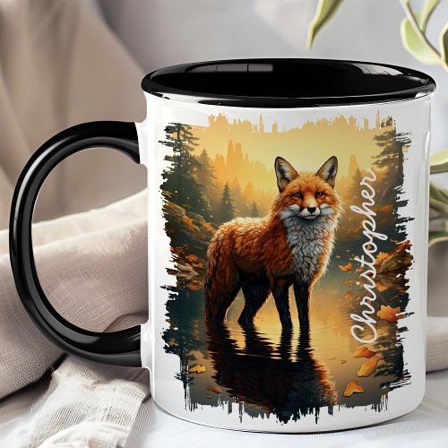 Fox in Autumn Forest Reflection Mug