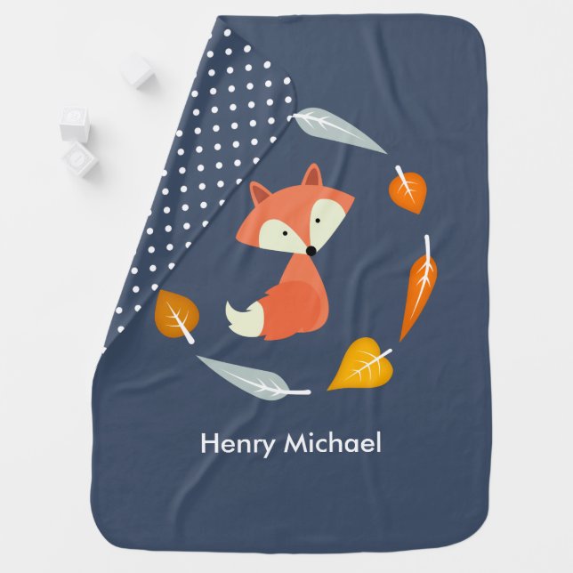 Fox in Autumn Leaves Wreath Stroller Blanket (In Situ)