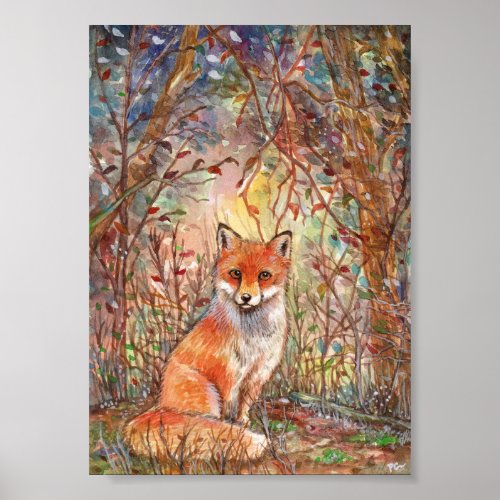 Fox in Autumn Woods Poster