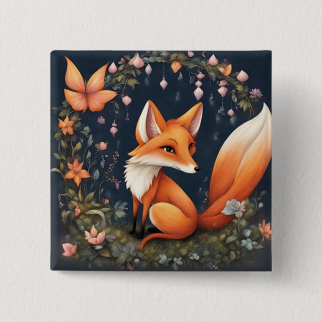 Fox in Bloom Button (Front)