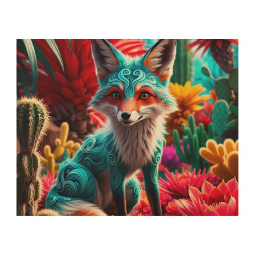 Fox In Cactus Art Print Wood Wall Art 